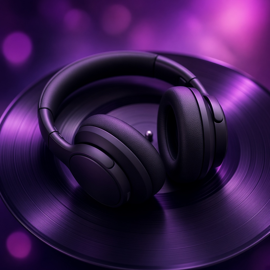 Headphones on a vinyl record